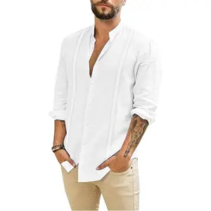 Mens Linen Shirts Long Sleeve Button Down Shirts Business Dress Clothing Beach Vacation Summer Tops