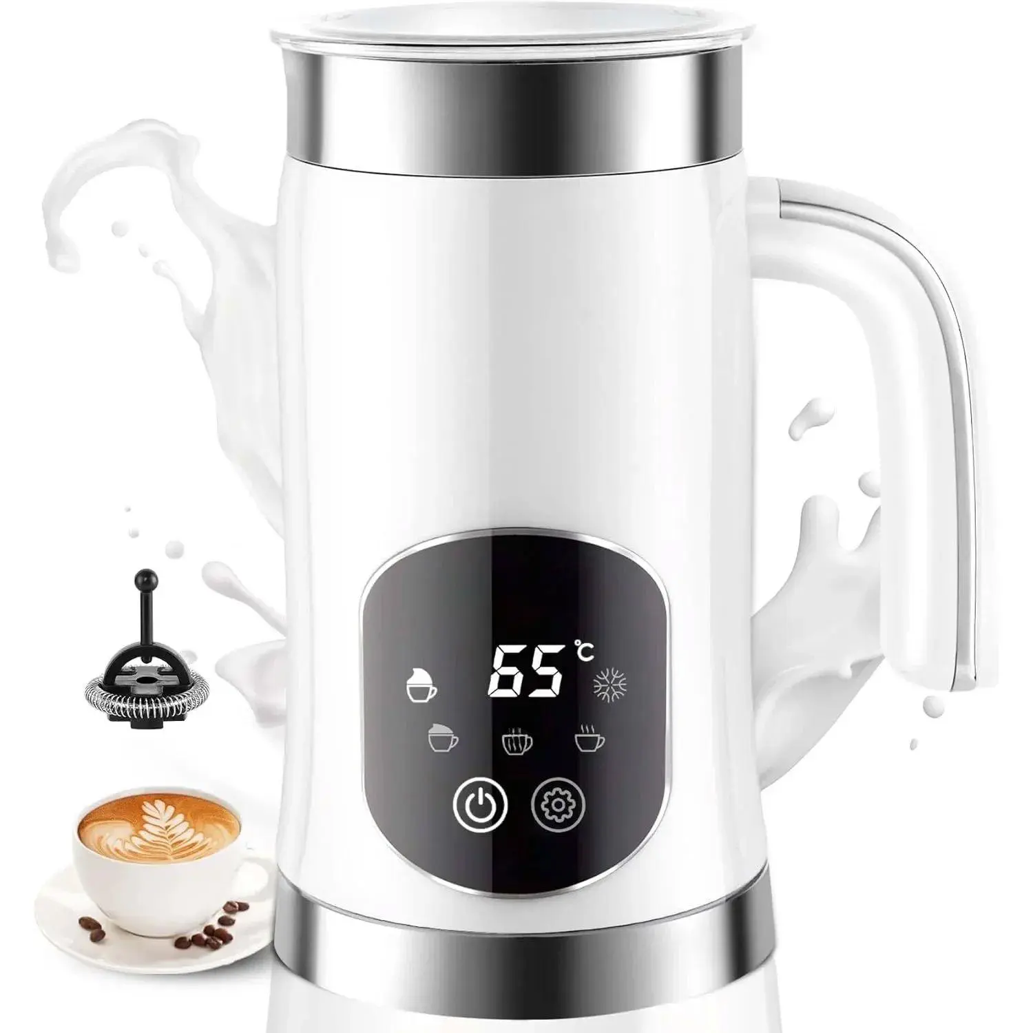 5-in-1 Milk Frother and Steamer - Upgraded Automatic Milk Steamer 11.8oz Hot & Cold Foam Maker and  Warmer with LED Display Touch Screen & Two Whisks for Latte,Cappuccinos,Silent Working