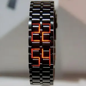 LED Digital Watch & Stainless Steel Lava Style Samurai Bracelet, Stylish Timepiece for Everyday Wear