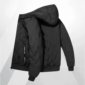 Men's Fitted Plain Hooded Cotton Jacket - Long Sleeve, Fleece-Lined, Thick, Breathable, Soft-Zipper, Warm, Comfortable, Stylish, Casual, Versatile Menswear Top for Winter Warmth, Black