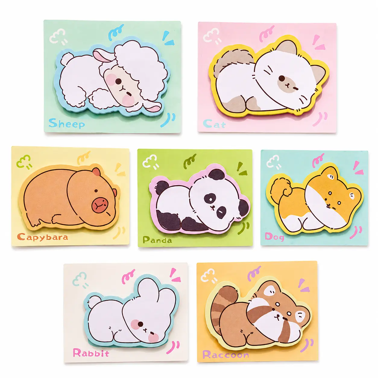 7-Pack Kawaii Animals Sticky Notes Set - 210-Sheet Durable Paper, Funny Stickers, Cute Page Marker Tabs, Aesthetic Stationery Gift, Desk Accessories for Office Use