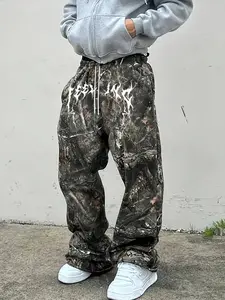 Men's Jungle Camouflage Full-Print Streetwear All-Seasons Pants, Casual Comfy Trouser with Pocket, Menswear for Gym & Outdoor Use