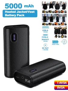 1 Pack 7.4V/3A 5000mAh Heated Jacket & Vest Battery Pack, Compatible with Norwell/ORORO/Venust, 5V/2A Multi-Voltage Output Rechargeable Power Bank, Supports DC/USB/Type-C Ports | For Heated Jackets & Heated Pants, Compatible with Phones/Tablets/Mac Pro