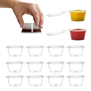 50-Pack 1oz Polypropylene (PP) Small Containers with Hinged Lids, Leak-Proof Disposable Portion Cups for Sauce, Condiments, Souffle, Salad Dressing, Slime - Food Contact Safe, Plastic Disposable Cups