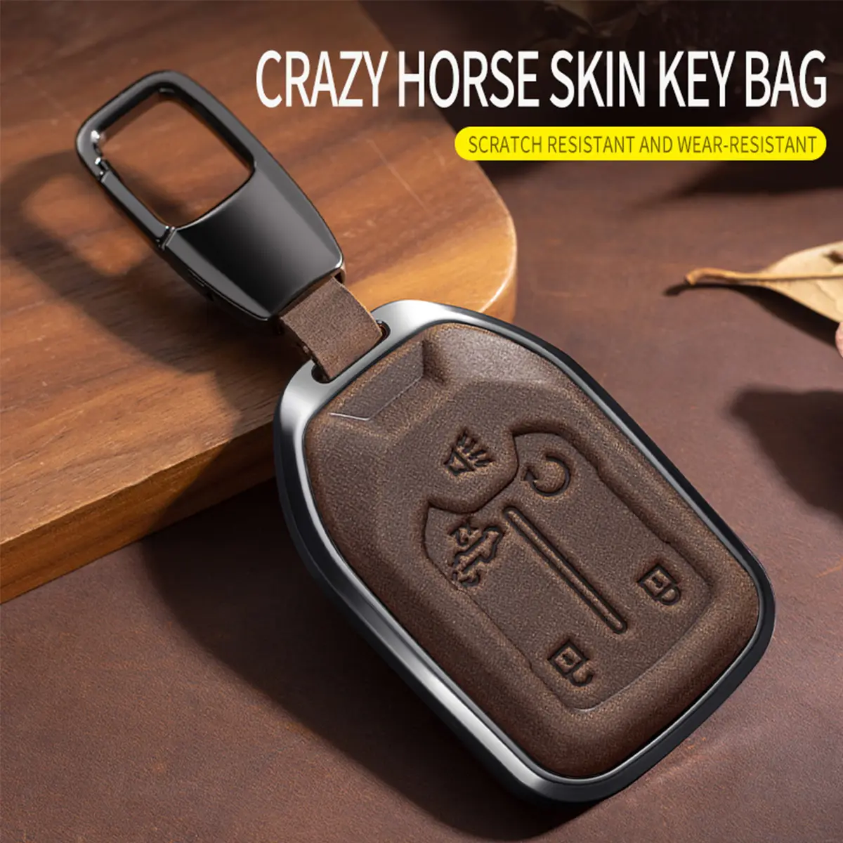 Leather Car Key Fob Cover - Scratch Guard Protection Car Accessories, Fits Chevy 2019-2023 Silverado 1500/2500HD/3500HD & GMC Sierra Key Case