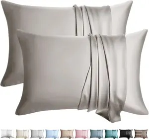 100% Silk Pillowcase 2-Pack, Large Mulberry Silk Pillowcase, Suitable for Hair and Skin, 2-Piece Set, Highest Grade 6A Silk, Soft and Breathable, Good Cooling Effect, Equipped with Hidden Zipper, Gray