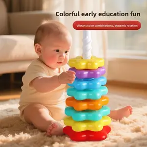 Rainbow Spinning Fun Stacking Toy Baby Spinning Tower 0-8 Years Old 5-9 Layers Educational Early Learning Toy Vibrant Playtime
