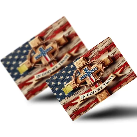 "In God We Trust" 2pcs Vinyl Stickers Pack (85mm×54mm×2mm) - Waterproof Slim Design Decals for Card Protection (Keep Cards Safe, Small Chip Use), Office Stationery Personalization