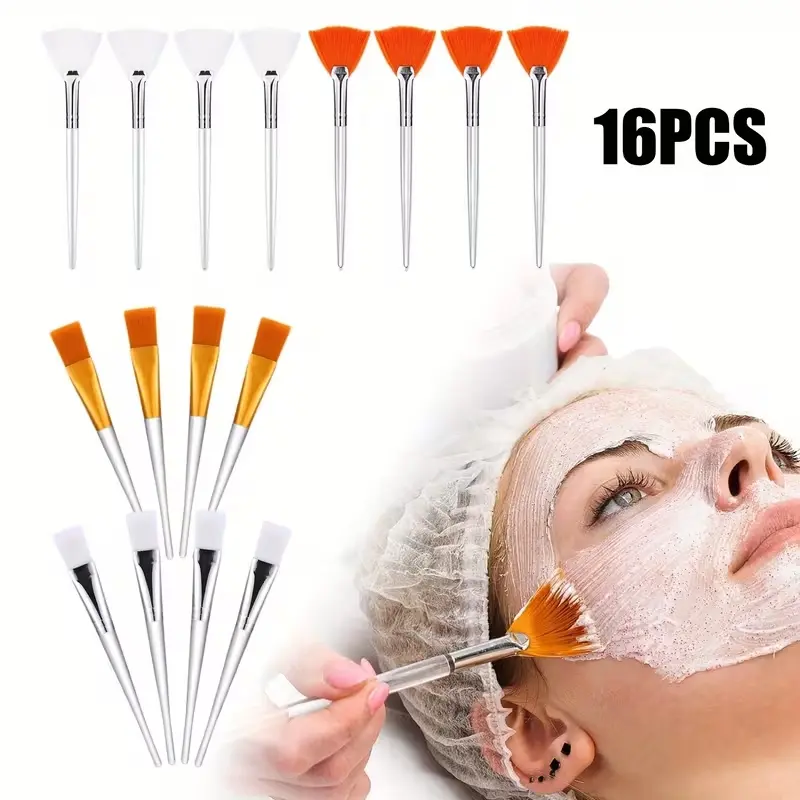 16Pcs Face Mask Fan Brush Applicator Set, Fan Mask Brushes Set, Fan Facial Brushes, Includes Soft Facial Fan Brush, Esthetician Face Mask Brush, Cosmetic Makeup Tools for Eyelash Extension, Portable Beauty Brushes, Birthday Gifts