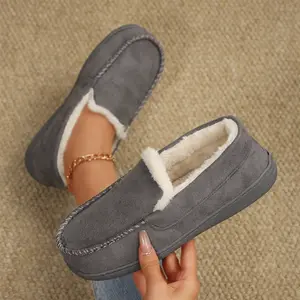 Women Casual Winter Warm Plush Lined Loafers Slip On Shoes Slippers Indoor Outdoor Walking Mini Snow Boots