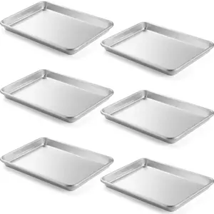 6 Pack Aluminum Sheet Pan, NSF Listed 1/4 Quarter Size 13 x 10 inch Commercial Bakery Cake Bun Pan, Baking Tray