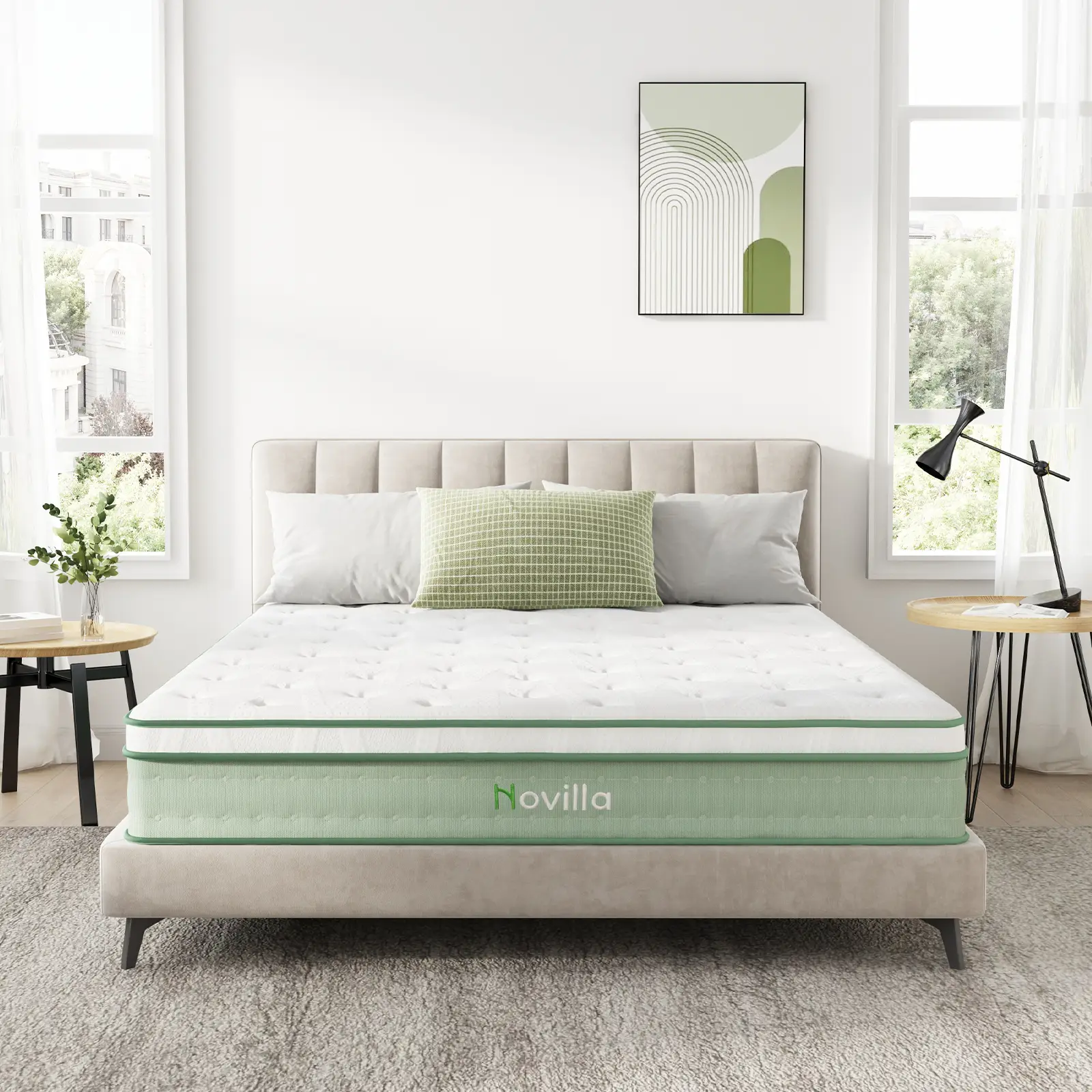 Novilla Hybrid Mattress in a Box,Fiberglass-Free, High Density Base Foam, Pocket Coils, Medium Firm Mattress, 10/12 Inch, Twin/Full/Queen/King Size, F