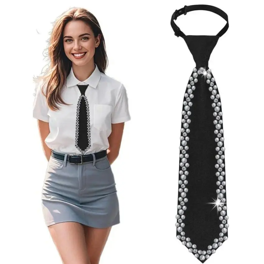 Unisex Rhinestone-Decorated Adjustable Clip-On Necktie - Stylish Tie Design, Casual Elegant Artificial Necktie, All Seasons Fashion Neckwear Accessory for Business, Daily Commute, Casual Elegant Tie, Adjustable Clip-On Neckties