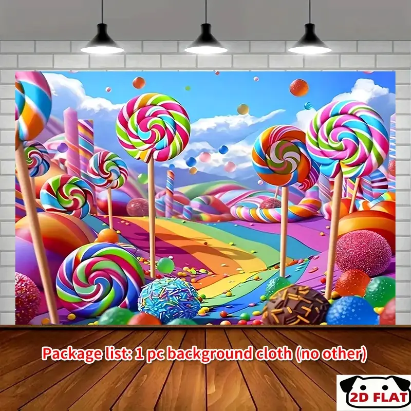 2D Flat Banner 1pc, Vibrant Candy Wonderland Party Banner -  Whimsical Lollipop Landscape Birthdays, Weddings, Anniversaries & More - Durable Indoor/Outdoor Backdrop, Colorful Candy - Themed Decor, Birthday Part