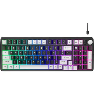 96% Wired Gaming Keyboard,Creamy Membrane Quiet Silent Keyboard with Number Pad & Volume Knob,Light Up  USB Teclado for PC Desktop  Office