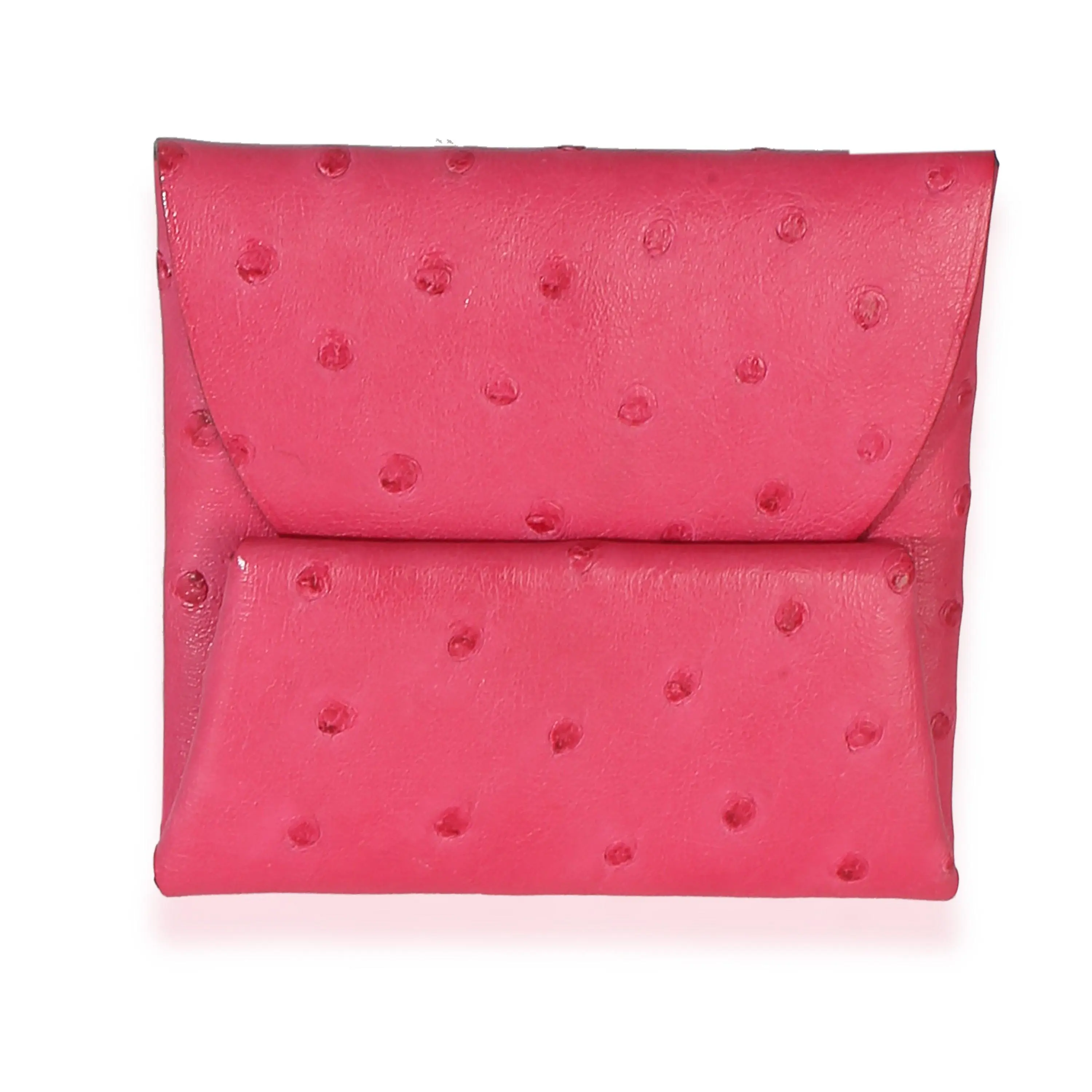 Pre-owned NY155695 Hermes Rose Tyrien Ostrich Bastia Change Purse