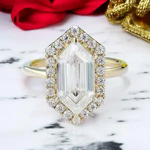 18K 925 Sterling Silver 1.76CT Hexagon Cut Full Moissanite Gemstone Ring (Size 6-10)