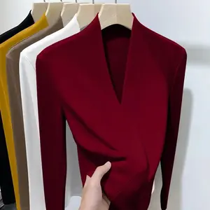 Autumn Winter New T-Shirts Women Solid V-Neck Plus Velvet Thicken Warm Fashion Long Sleeve Slim Pullovers Bottoming Shirt Tops