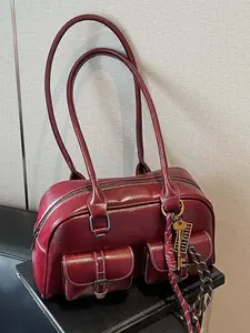 Niche retro texture handbag, double pocket design contrasting woven tassel pendant, commuter fashion shoulder handbag, personalized simple design, versatile and multi-color optional, Casual handbag satchel, suitable for daily travel, shopping, etc.