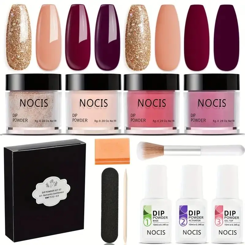 Dip Powder Kit, 1 Set Classic Nail Dip Powder with Tools, Nail Art Manicure Gift Set