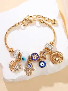 Multi-Layer Pendant Bracelet, Alloy Chain Bracelet, Devil Eye & Fatima Hand Design, Boho Style Alloy Jewelry for All Seasons, Trendy Fashionable Accessories, Perfect Gift, Charm Bracelets