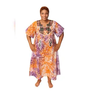 African Tie-Dye Boubou Dress - Relaxed Free-Size Fit for Easy Movement & Breathable Comfort - Perfect for Daily Wear, Errands, Lounging, or Cultural Events Womenswear. Model is 5ft tall