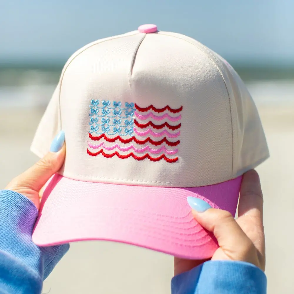 "The Preppy Patriot" Embroidered Trucker Hat, Adjustable Fit, Coastal Classic Style with Feminine Touch for Backyard BBQ