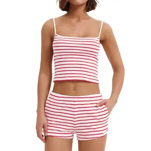 FAIABLE Women's Short Sets 2 Piece Outfit Y2K Striped Crop Top & Shorts Summer Lounge Casual Beach Vacation Matching Set