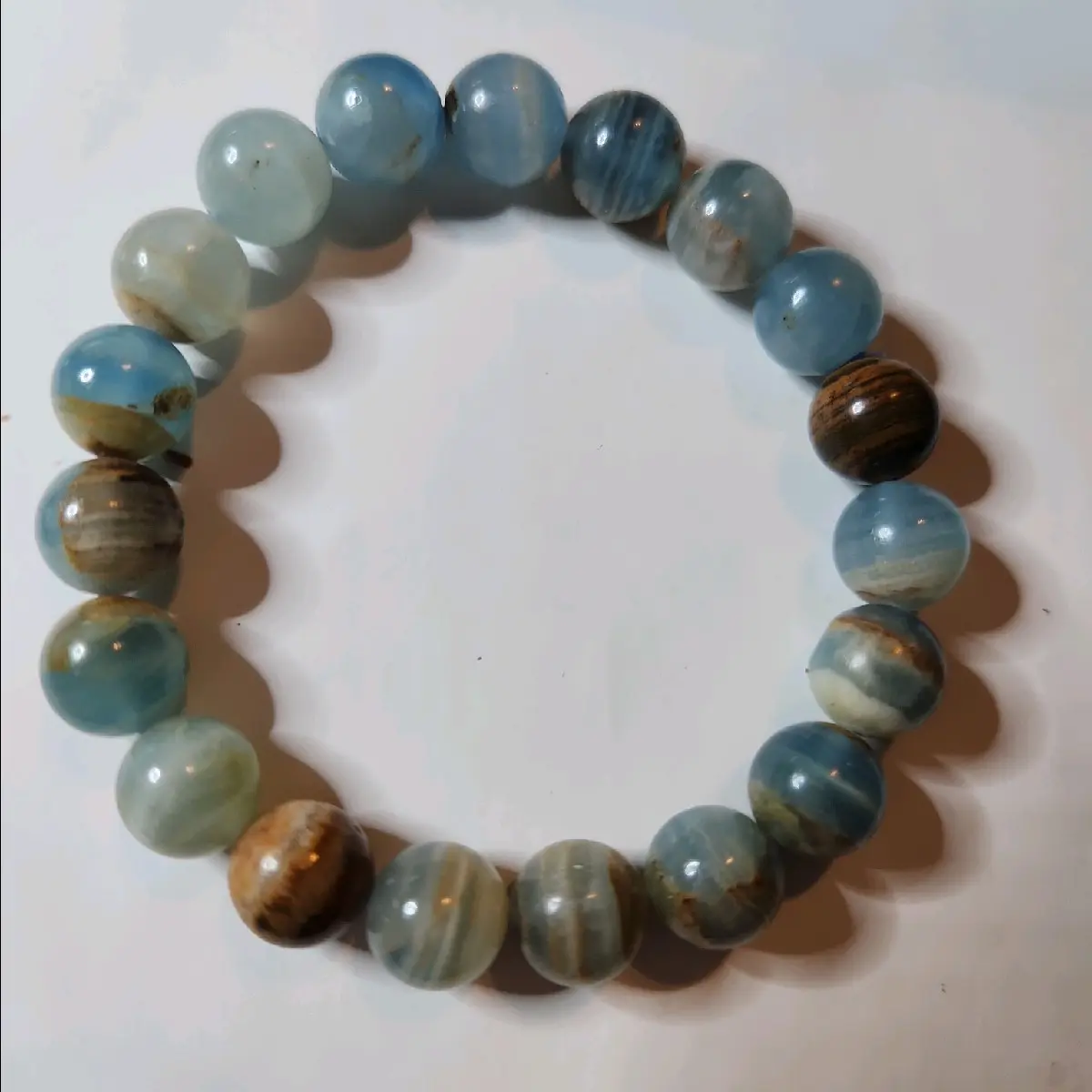 High Quality Natural Blue Calcite Lemurian Aquatine Crystal Bead Bracelet 10mm