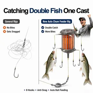 8 Hooks Anti-Snag Fishing Rig with Bait Cage – No Tangle Floating Setup for Fast Easy Big Fish Catch Carp Fishing