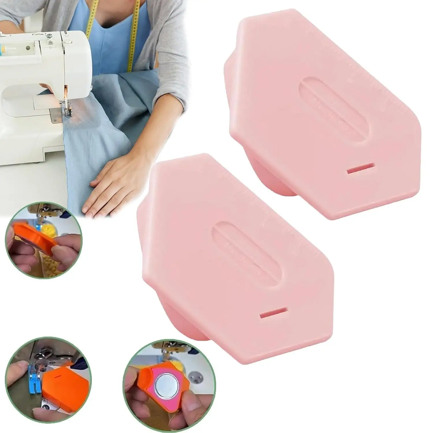 Magnetic Seam Guide for Sewing Machine, 1 Count Polygonal Strong Magnetic Gauge, Multifunctional Seam Guide Hemmer with Scale, Sewing Accessories Supp