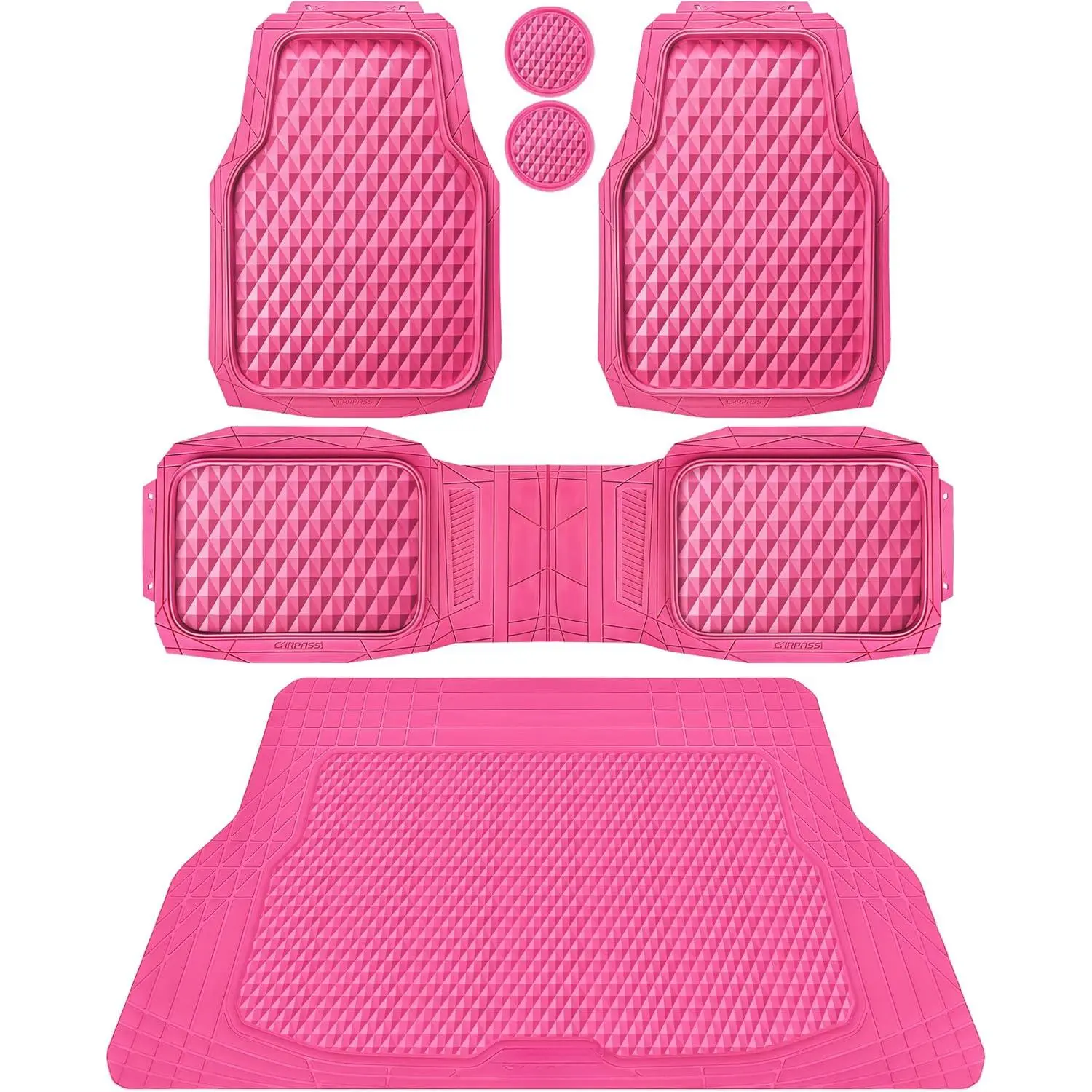 Heavy Duty Hot Pink Rubber Car Floor Mats & Cargo Liners - Deep Dish, Anti-Slip 3D Rhombus, Waterproof Trim-to-Fit Universal Mat for Auto, Sedan, SUV, Mat Floor Mats, Cars Accessories, 17.3" W X 58.2" L