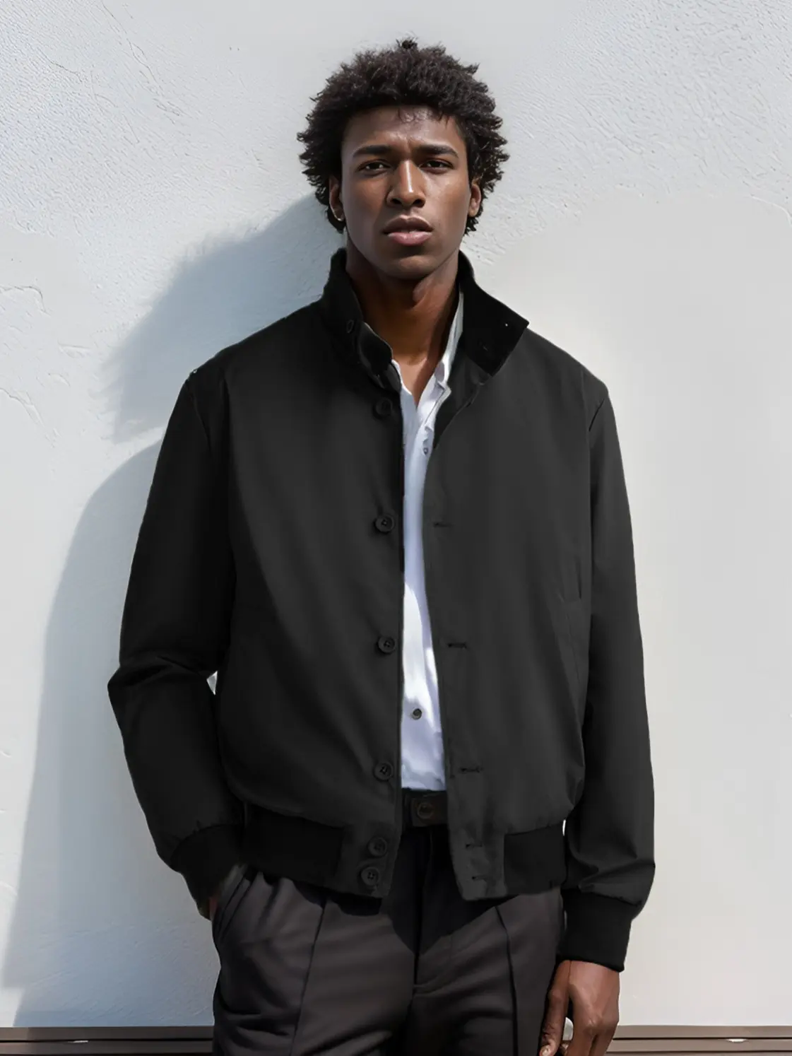 Men’s classic Harrington stand-collar aviator jacket for autumn/winter, available in two colors; minimalist front button closure, short casual windbreaker; ultra-minimalist Harrington jacket; men’s smart casual short-button bomber jacket for everyday stre
