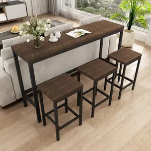 [Bellemave]Modern Design Kitchen Dining Table,Pub Table,Long Dining Table Set with 3 Stools,Easy Assembly,Dark Brown (Same SKU:W75767952)