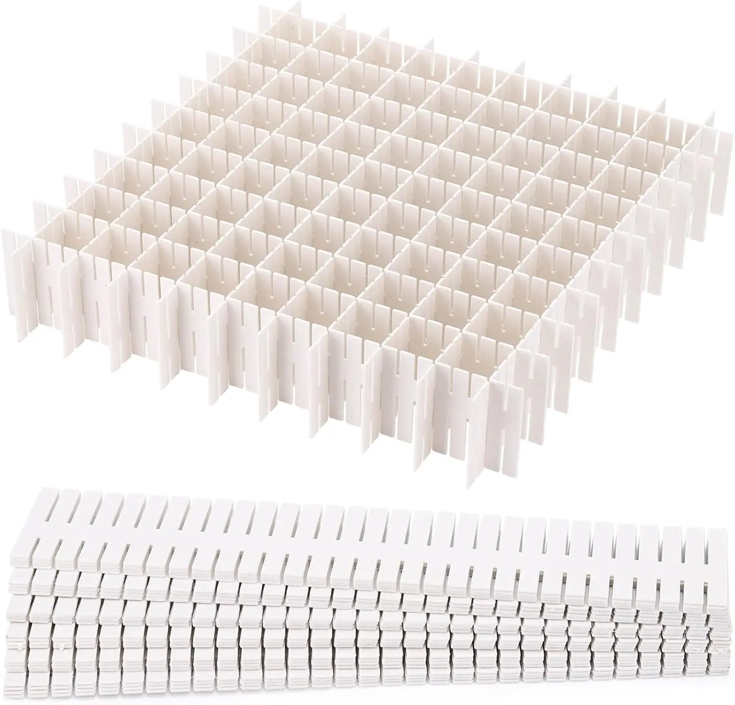 40Pcs White Adjustable Plastic Drawer Dividers Set (14.5x2.7in) - Easy Maintenance Home Supplies Organizer Separators for Home Improvement, Kitchen Cutlery, Bedroom Clothes, RVs Storage