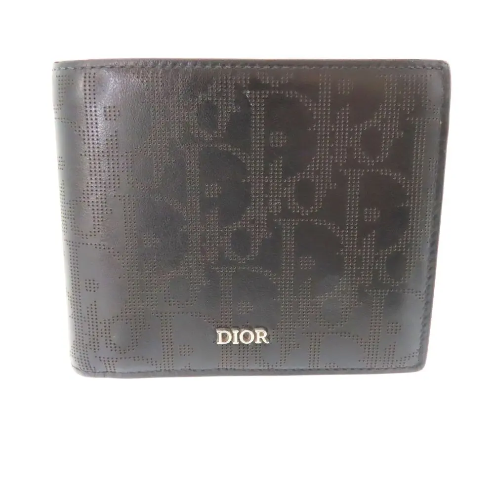 Pre-owned Dior Calfskin Small Leather Goods Oblique Galaxy Smooth Leather Bifold Wallet