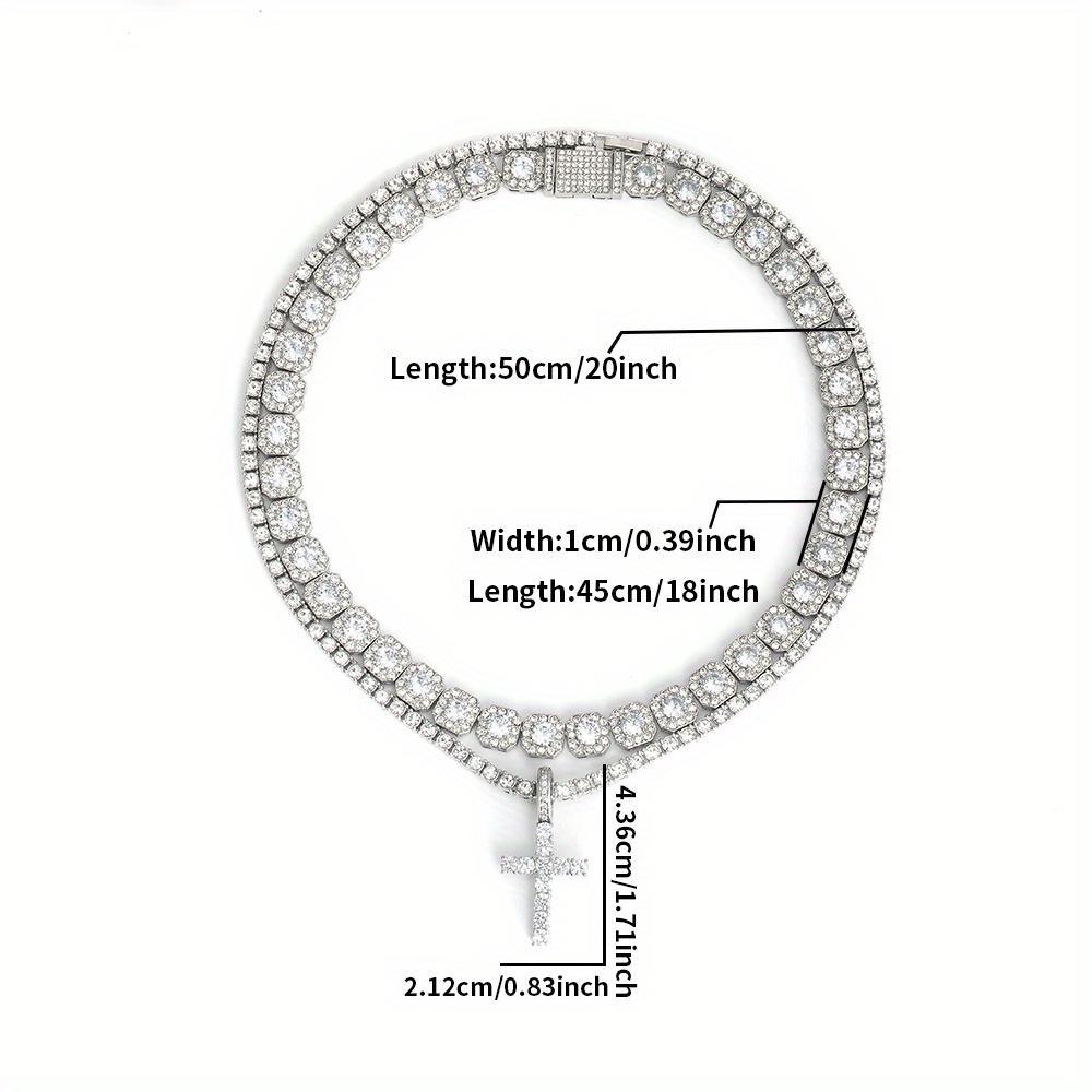 2pcs/set Stunning Hip Hop Cuban Chain Cross Design Pendant Necklace - Fashion Pendants for Women and Men with Jewelry Gift Idea