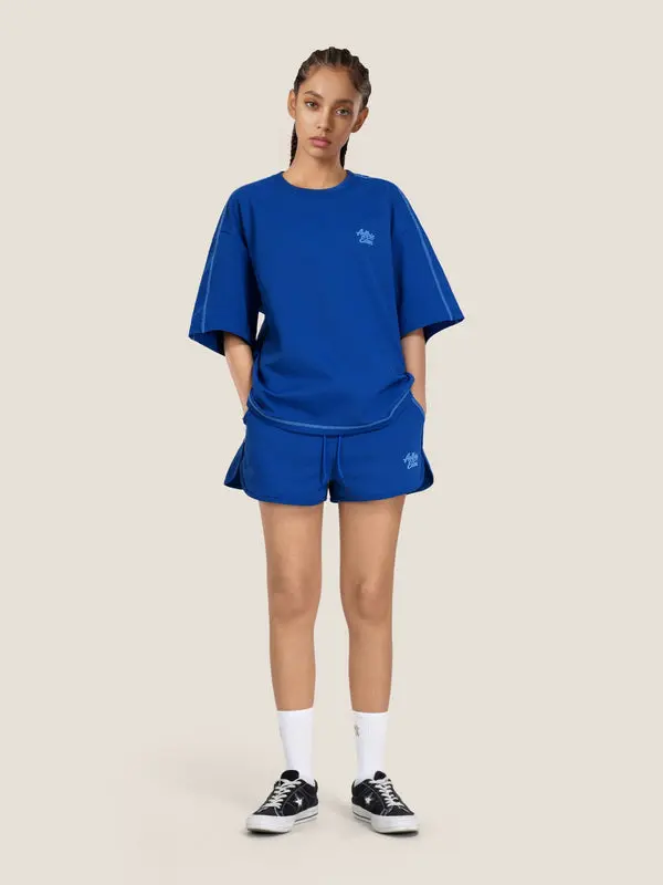 AELFRIC EDEN Cloud 2-Piece Shorts Set, Unisex Soft Stretchy Oversized Tee and Relaxed Streetwear Shorts with Elastic Drawstring, Basic, Fabric, Loose, Pockets, Polyester, Lightweight, Drape, 2 Piece Sets, Two Piece Sets Women