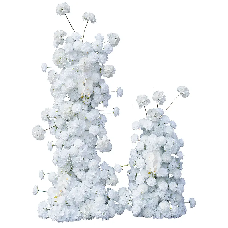 2 PCS Silk A7749 White Rose Orchid Pompom Flower Garland, Bridal Floral Decor, 2pcs Flowers Without Stand for Wedding Background