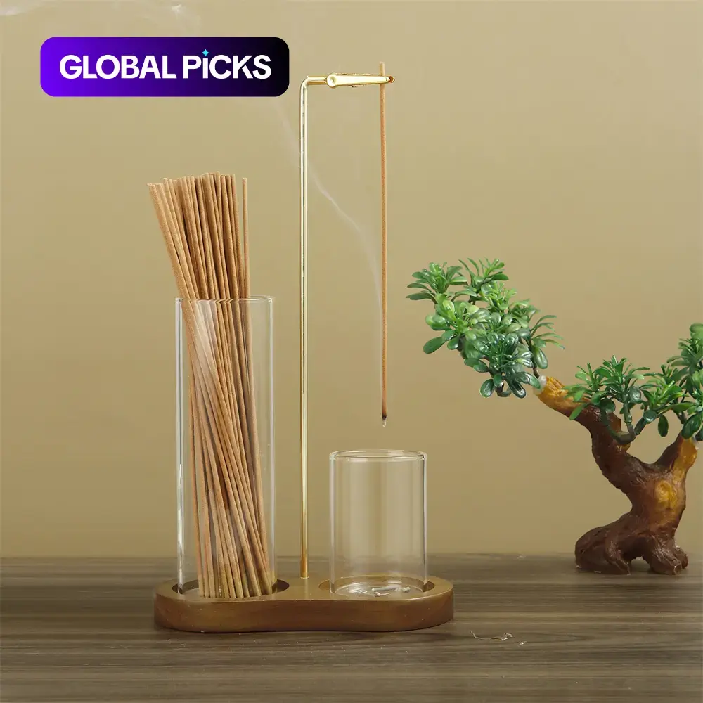 2-in-1 Incense & Candle Holder, Wooden-Base Incense Burner, Incense Dish with Removable Glass Ash Collector, Home Decor Ornament and Scented Home Fragrance Accessory, Home Fragrance Products for Living Room and Bedroom #GLOBAL PICKS