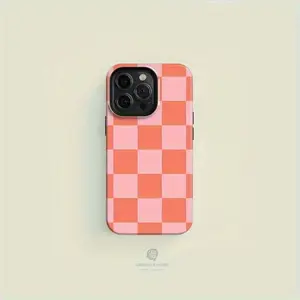 Grid Pink Peach Tough iPhone Case |       for iPhone 17 16 15 14 13 12 11 Pro Max Case Compatible with Samsung Galaxy S25