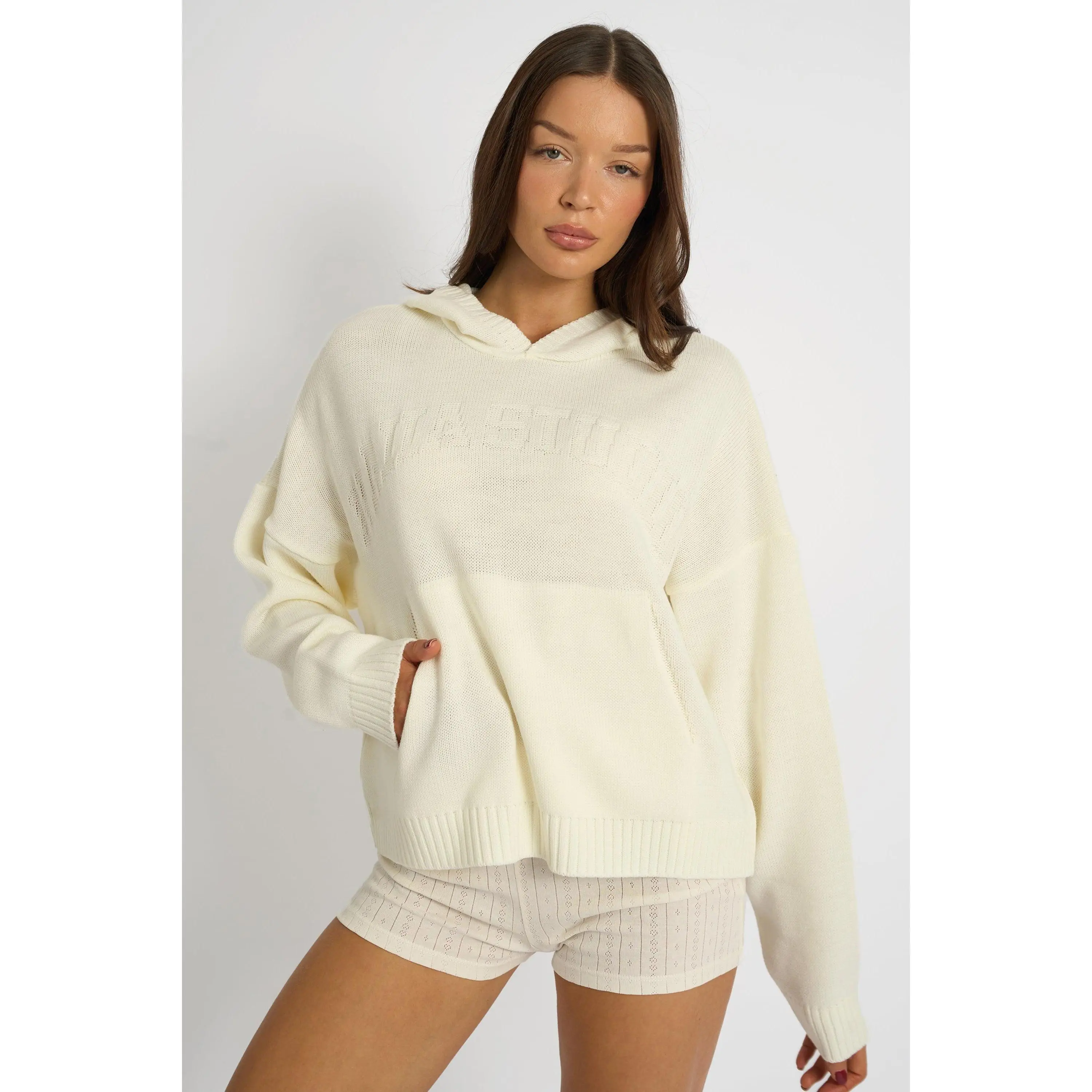 Kaiia Studio Knitted Hoodie Cream