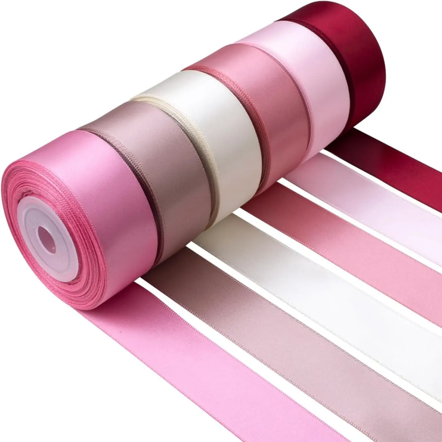 6 Rolls Satin Ribbon, 25mm/10 Yard Party Decoration, High Density Rose Silk Glossy Fabric, Floral Decor, Handmade Crafts, Gift Wrapping, Flower Wrapping, Gift Box Wrapping, Creative Gift Packaging, Elegant Packaging, Gift Wrapping Supplies