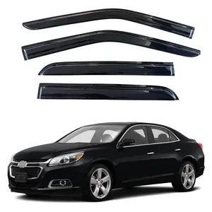 4PCS Window Visors for 2013 - 2015 Chevrolet Malibu; 2016 Chevrolet Malibu Limited – Smoke Tinted Acrylic, Tape-On Vent Shade, Rain, Sun & Wind Deflector, Black Car Accessories