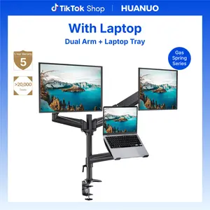 HUANUO Dual Monitor and Laptop Mount for Max 32” Monitors & 17” Laptops, Adjustable Arm with Tilt, Swivel, Rotation, VESA 75/100 mm Bracket, 3-in-1 Stand for Optimal Workstation Setup