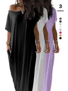 2026 Women's Solid Color Batwing Sleeve Loungewear Dress, Comfortable Daily Wearing Nightdress, Versatile Ladies' Sleepwear for All Seasons