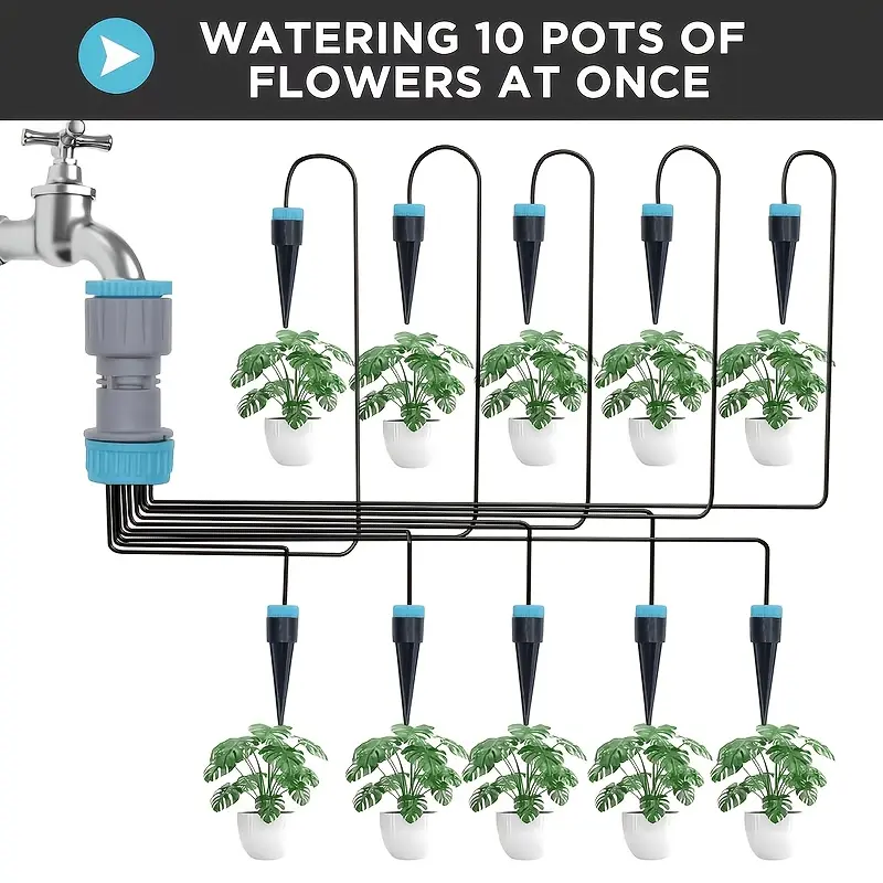 summerwins Automatic Micro Drip Irrigation Kit Equipped with 10 Adjustable Nozzles, Durable DIY Watering System with Drip Hoses, Efficient and Easy to Install Plant Watering Tool, Ideal Outdoor Backyard Accessory for Flowers, Vegetables and Potted Plants