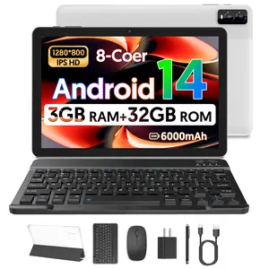 2026 [5-in-1] 10-inch Android 14-in-1 2-in-1 Tablet PC - 3GB RAM, 32GB internal storage, octa-core processor, 6000mAh battery, keyboard, mouse, protective case, stylus, dual cameras (multiple color combinations available)