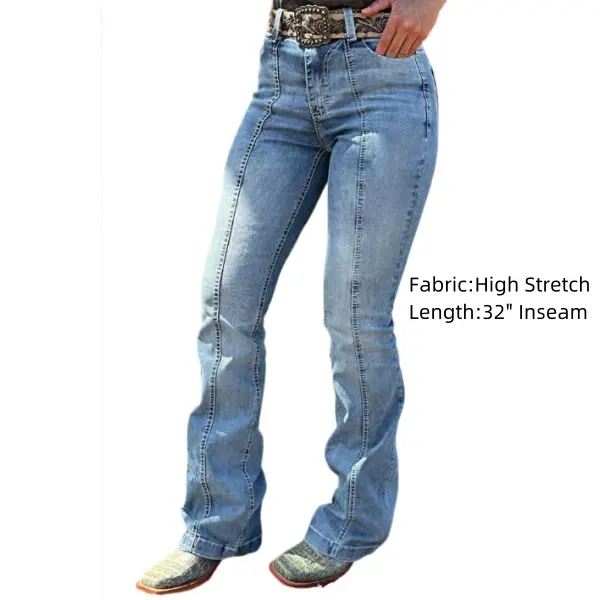 Stitch Detail High Waist Bootcut Jeans Without Belt Denim Fit Stitch Detail High Waist Bootcut Jeans Without Belt Denim Fit
