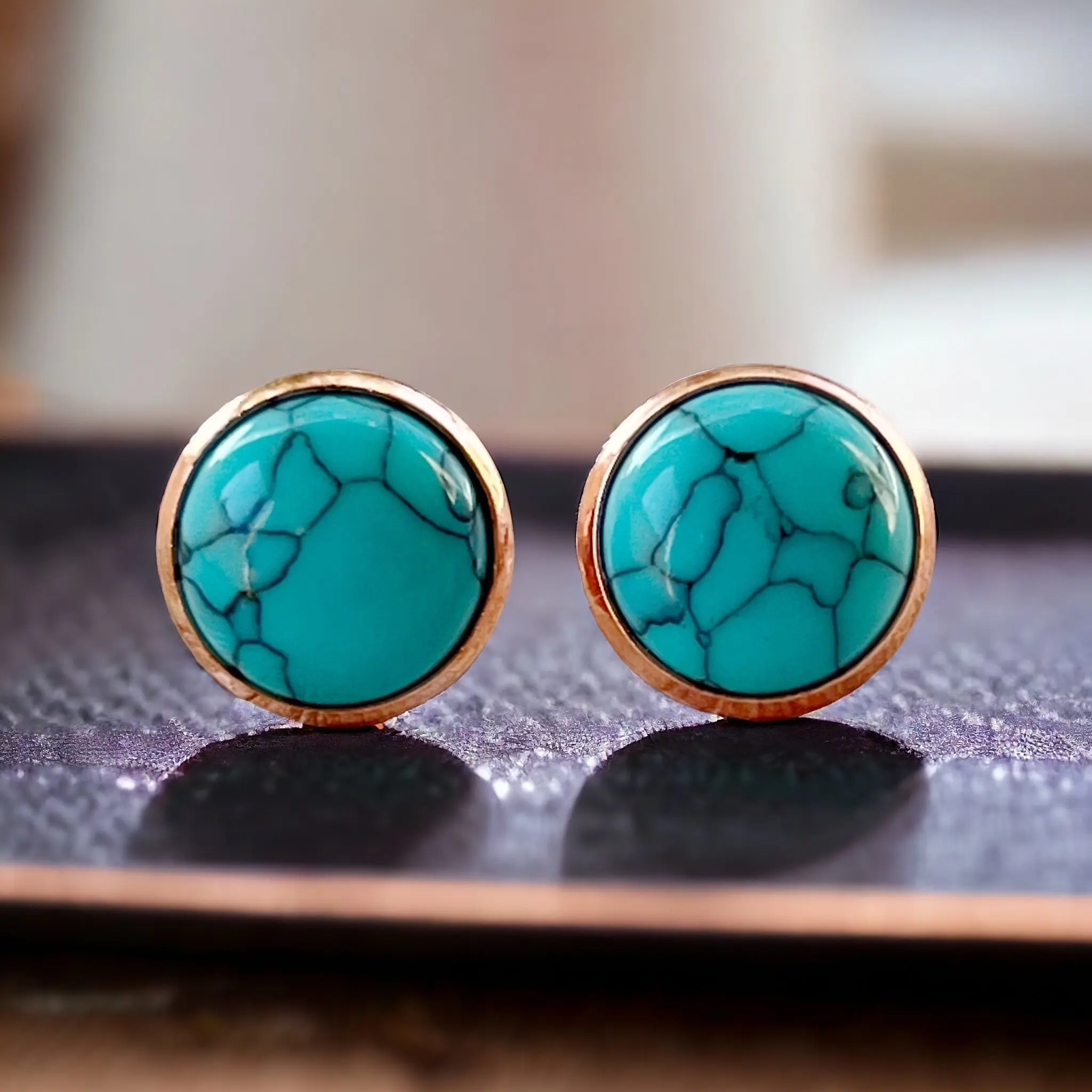 Turquoise Rose Gold Stud Earrings – Western Boho Studs